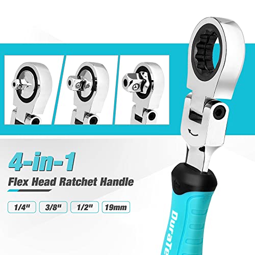 image for DURATECH 4-in-1 Flex-Head Ratchet Set, 19mm Ratcheting Wrench with Int
