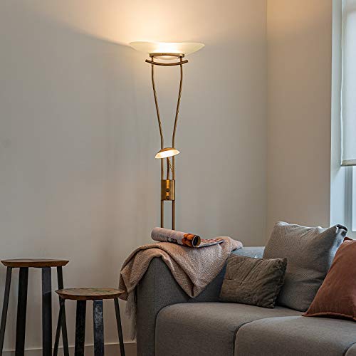 Qazqa led Modern Deckenfluter mit Lesearm, Stehleuchte, Stehlampe - Lexus - Bronze, inkl. 18W integrierter LED, 2700K, warmweiß, dimmbar, 2-flammig, 180cm, Ideal als Bürolampe und Schlafzimmerlampe