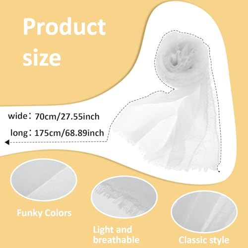 Cotton Long Scarf White Cotton Blend Crinkle Soft Scarf with Fringed Edges Women Linen Beach Shawl Wrap Vintage Linen Scarf Travel Scarf2