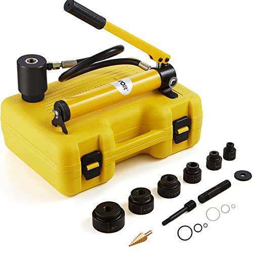 VEVOR 10 Ton Hydraulic Knockout Punch Kit, 1/2" to 2" Conduit Hole Cutter Set, KO Tool Kits W/Puncher 6 Piece, Metal Sheet Driver Tools, for Aluminum, Brass, Stainless Steel, Fiberglass and Plastic by VEVOR - Used condition - US$58.96