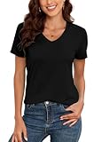 KevaMolly V Neck Basic Black T Shirts for Women UPF 50+ Short Sleeve 2024 Summer Trendy Tops Solid Casual Loose Fit Tee Shirt S