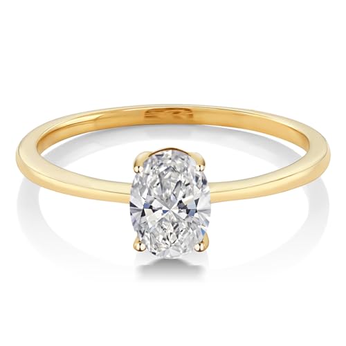 Gem Stone King 10K Yellow Gold Gemstone Birthstone Solitaire Engagement Ring | Oval 7X5MM | Wedding Anniversary Promise Ring For Women | Available In Size 5, 6, 7, 8, 92