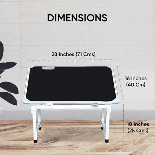 Image of YAJNAS Multipurpose Whiteboard & Laptop Table | Portable Study & Lap Desk for Bed with Laptop Support | Lap Bed Table with Height Adjustable, Ideal for Home & Office Presentation- 15 x 26, Black