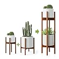 MUDEELA 2 Pack Indoor Plant Stands, 2 Tier Tall Plant Stand 30 inches, Mid Century Bamboo Plant Stand, Adjustable Plant Stand Fits Pot Size of 8 -12 inches, Pot & Plant Not Included