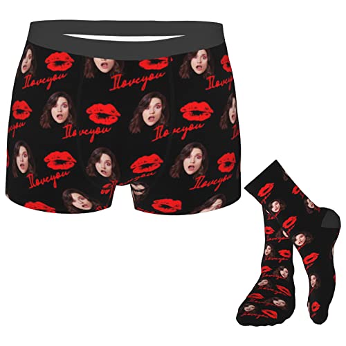 Naispanda Benutzerdefiniertes Gesicht Männer Boxershorts Socken, Personalisierte Gesicht Boxershorts für Männer Freund mit lustiger Foto-Unterhose für Geschenke zum Valentinstag, Weihnachten Cover