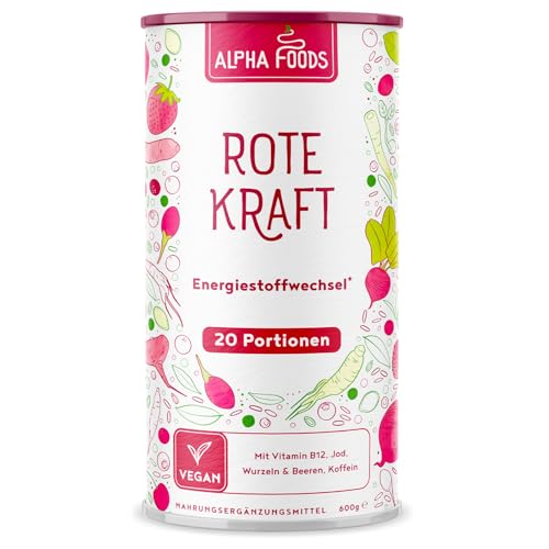 Rote Kraft 2.0 | Energy Elixier 600g | Stoffwechsel & Energie Red Smoothie Pulver | Wurzeln & Beeren: Maca, Kurkuma, Guarana, Rote Beete, Yerba Mate, Acai, Goji Beeren | Vegan Drink Mix | Alpha foods