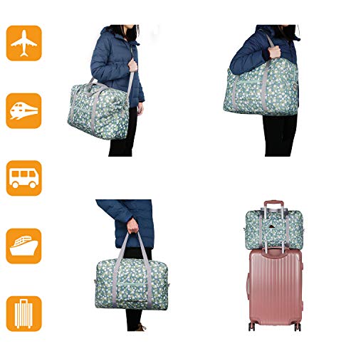 Wandf Foldable Travel Duffel Bag Luggage Sports Gym Water Resistant Nylon (A-Tropical Flower)