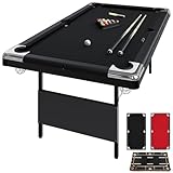6 Foot Pool Table, Folding Billiard Tables, Portable Pool Table with Complete Accessories—Billiard Balls, 2 Cues, Chalk & Felt Brush for Game Rooms & Home Recreation