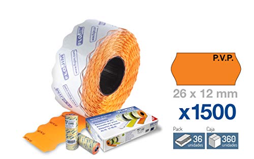 36 Rollos de 1500 Etiquetas Marcaje P.V.P. Naranja 26 x 12 mm Cover