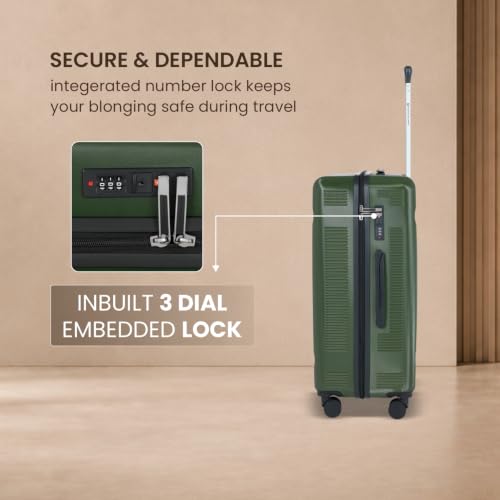 Image of SWISS MILITARY Pascal Hard 68cm Lightweight PC Medium Check in Travel Luggage Trolley Bag with Anti-Theft Zippers & 3-Dial Lock, 360 Wheels, Wet Pocket & Aluminium Handle Suitcase Capacity 93L-Olive