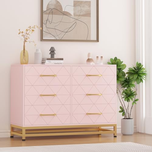 GarveeHome Pink Dresser for Bedroom with 6 Drawers, Wood Chest