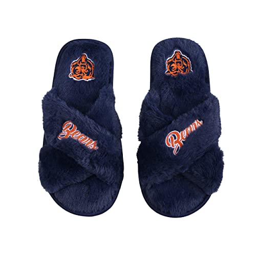 Image of FOCO Womens NFL Team Script Wordmark Fuzzy Cross Slide Slippers