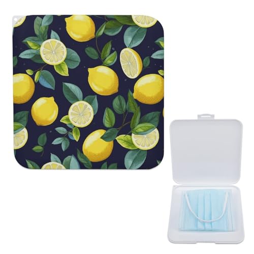 LQPMNK Portable Mask Storage Box, Lemon Fruit Print Lightweight Mask Holder for Disposable & Cloth Masks - Compact & Stylish Design