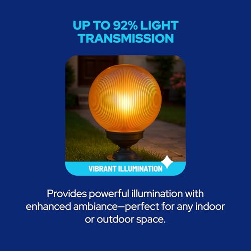 Image of KASTLITE 6 inch Globe Light Bulb Cover with 3.25 inch Fitter Neck - Acrylic Plastic Replacement for Ceiling Lamp Shades, Outdoor Mood Lighting Fixtures & Camper Awning Lights - Smoke, Ribbed
