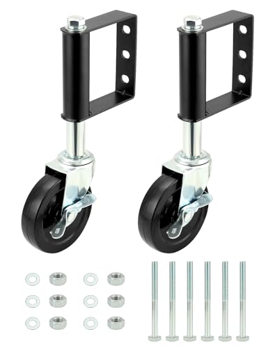 QWORK® Lot de 2 roues robustes de 10 cm, roue de portail à ressort, capacité de charge de 100 kg, avec frein à verrouillage latéral