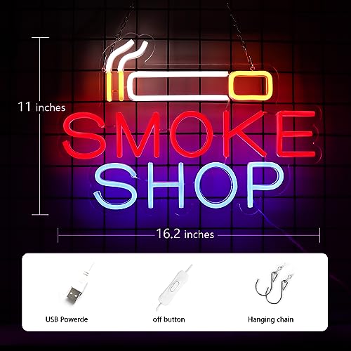 Image of Smoke Shop Neon Sign for Business Advertising,Smoking Lounge,Man Cave Light,Home Bar or Garage Decor,Vibes Lights for Pub,Party.5V USB.