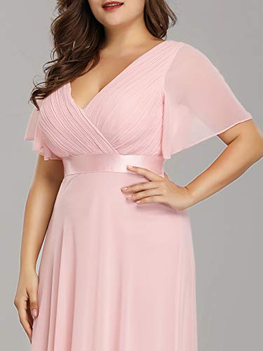 Image of Ever-Pretty Women's Chiffon Formal Evening Dresses for Curvy Women V-Neck Plus Size Floor Length Bridesmaid Dress