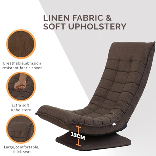 Image of Kawachi Folding Swivel Chair Leisure Lounge Sofa 360 Degree Rotation Adjustable Recliner Floor Chair Brown