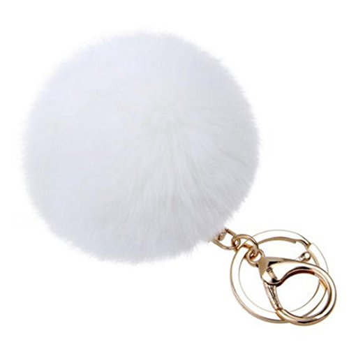 BZLineu00ae Schlüsselanhänger für Auto Pom Pom Tasche Anhänger Charm (Weiß)