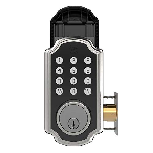 TURBOLOCK TL117 Smart Lock with Keypad, Voice Prompts | Single-Cylinder Digital Deadbolt w/App | Unlimited eKeys, Code Disguise, Backup Power Port & Keys — Ready for Thicker Doors (Brushed Nickel)