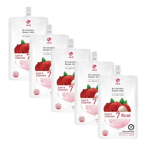 Jelly.B Gelatina da Bere Gusto Litchi – Snack Coreano Low Calories 4 Kcal – Jelly Drink alla Frutta – 5 x 150 ml