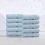 Superior Heritage Egyptian Cotton Face Towel Set, Small Towels For Kitchen, Home Bathroom, Guest Bath, Luxury Essentials, Plush, Absorbent Basics, Washcloths, Spa, Hotel, Resort, Set of 10, Light Blue