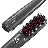 Ionic Hair Straightener Brush with 200 Million Negative Ions, 9 Adjustable Temperatures, MCH Quick Heating, Dual Voltage, 2-in-1 Hair Straightening & Curling Comb, Anti-Scald, Portable for Travel