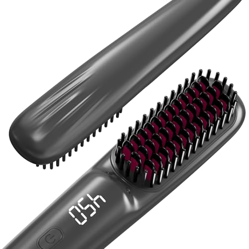 Ionic Hair Straightener Brush with 200 Million Negative Ions, 9 Adjustable Temperatures, MCH Quick Heating, Dual Voltage, 2-in-1 Hair Straightening & Curling Comb, Anti-Scald, Portable for Travel