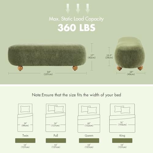 Hyfirm 54" Green Chenille End of Bed Bench - image 3