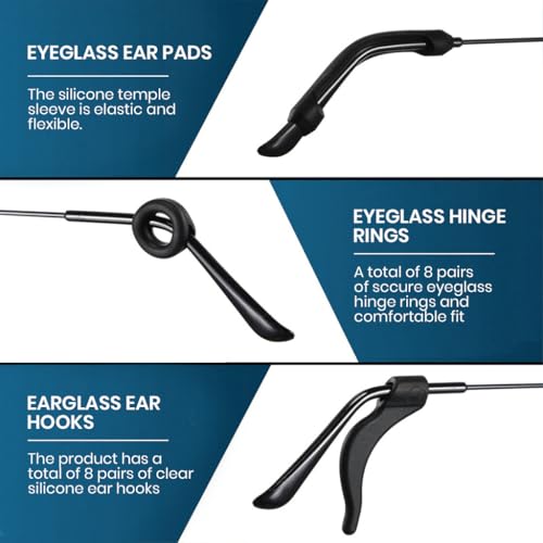 Image of MAYCREATE 50PCS Eyeglasses Retainers Sets, Silicone Anti-Slip Eyeglass Holder, Comfort Ear Grip Hooks Protectors for Spectacle Sunglasses Reading Glasses Eyewear, Black