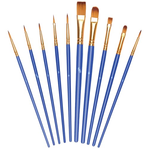 OSDUE Pinceles de Nylon, 10 Piezas, para Acuarela óleo Cara Dibujo de líneas para Artistas Principiantes Profesionales y Amantes de la Pintura A
