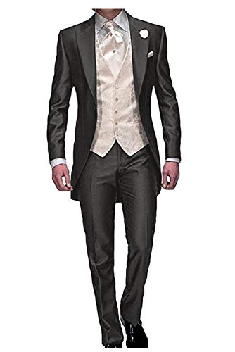 Wemaliyzd Men's 3 Pieces Wedding Tuxedo Jacket Long Tail Jacquard Vest Suit Pants(Charcoal,44S)
