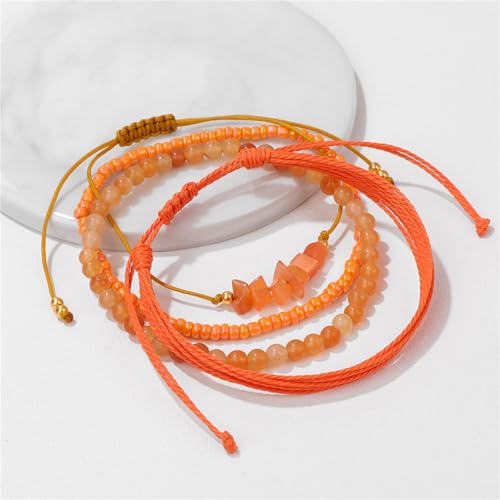 4Pcs Natural Stone Bead Bracelets for Women Healing Crystal Bracelet Boho Gemstone Bracelets Summer Woven Stretch String Bracelets for Women3
