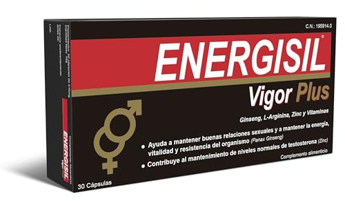 Energisil Vigor Plus – 30 Cápsulas con Ginseng, L-Arginina, Vitaminas y Zinc – Complemento Alimenticio para la Vitalidad y el Rendimiento Sexual Masculino