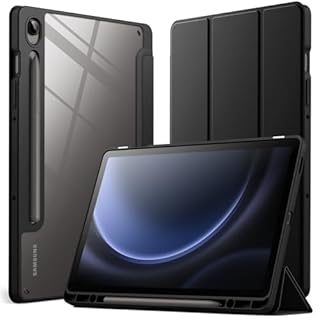 JETech Custodia per Samsung Galaxy Tab S10 Lite / S10 FE / S9 FE 10,9 Pollici con S Pen Holder, Chiaro Trasparente PC Rigido Retro, Protettiva Trifold Supporto Tablet Cover (Nero)