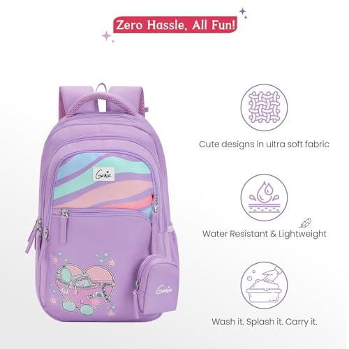 Image of Genie Backpack for Girls Laptop Sleeve, Three Compartments and Organiser with Padded Shoulders |Best for Books,Stationery,Lunch Box & Essentials