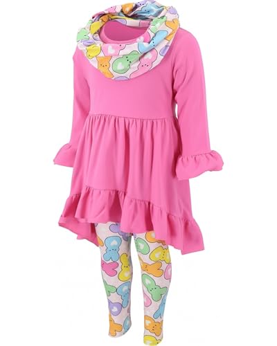 Image of Unique Baby Girls Kids Toddler 3pc Outfit Set Long Sleeve Cotton Blend Tunic Top Leggings and Scarf