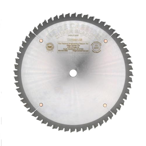 Ridge Carbide 10" Super Combo Full Kerf Saw Blade | 60 Teeth, ATB Grind, +10° Hook, 5/8" Bore, 0.087" Plate Thickness, 0.125" Kerf | for Cutting Wood and Sheet Goods (TS21060A-5/8)