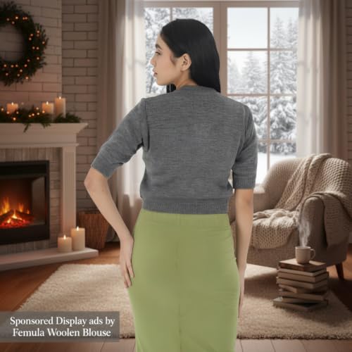 Image of Women Winter Wear V-Neck Half Sleeves Regular Fit Woollen Blouse