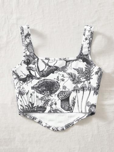 Image of mikuchiku Women's Floral Corset Tank Top, Printed, Sleeveless Crop Top