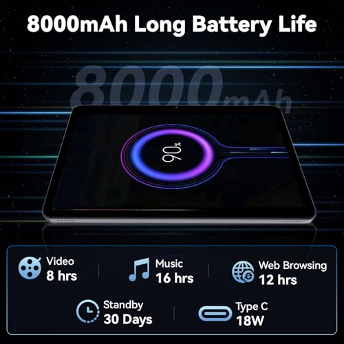 Android 15 Tablet with Octa-Core Processor, 12 Inch Tablets 18GB RAM (6+12GB), 256GB ROM+1TB Expand, 2000 * 1200 IPS Touch Screen, 8000mAh Battery 18W Fast Charge, 2.4/5Ghz Dual Band WiFi - Black - Image 8