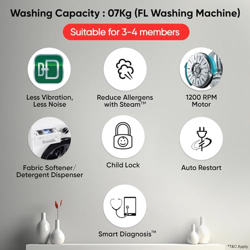 Image of LG 7 Kg 5 Star Steam, Inverter Direct Drive Technology, 6 Motion DD, Fully-Automatic Front Load Washing Machine (FHB1207Z2WB, In-Built Heater, Dial + Full Touch Buttons & LED Display, Essence White)