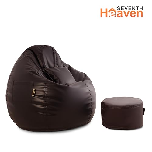 Image of Seventh Heaven 3XL Bean Bag Cover with Footrest and Cushion (Without Beans) | Premium Scratch Resistant Leatherette | (Leatherette Fabric - Brown)