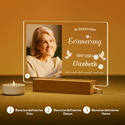 Bemaystar Personalisierte Erinnerung an Verstorbene Trauer Geschenke Andenken an Verstorbene Mama Geschenk Foto Bilderrahmen Papa Großeltern Tod Gedenk-Nachtlampe Muttertagsgeschenk