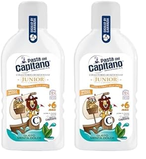 Pasta del Capitano, Collutorio Junior al Gusto Menta Dolce, Senza Alcool, Previene la Formazione di Carie, Ideale per Bambini a Partire dai 6 Anni di Età, 100% Made in Italy, Flacone da 400 ml