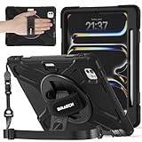 BRAECNstock for Apple iPad Pro 11 inch Case M5 2025/ M4 2024, Shockproof Protective Case with Pencil Holder,360° Rotating Hand Strap + Stand, Shoulder Strap for iPad Pro 11 M5/ M4, Black