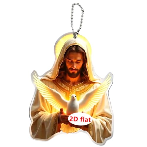 Folpus 2Dアクリル製イエス車吊り下げオーナメントペンダント、車内バックミラー用、ポータブル6.1x8cm多目的吊り下げサイン