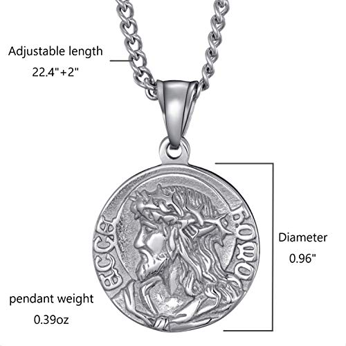 Moo&Lee Mens Stainless Steel Crown Of Thorns Head Of Jesus Christ Pendant Necklace Round Medal Prayer Coin Pendant With Link Chain #TOP3
