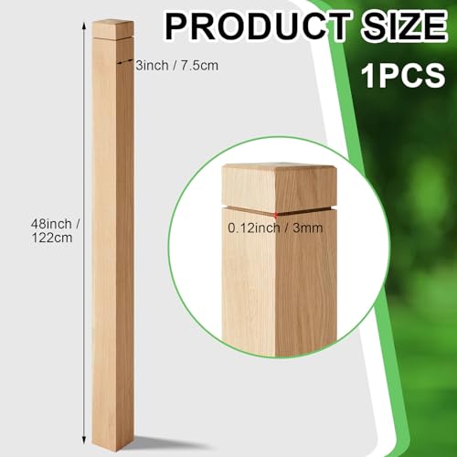 Image of CroBlissful 3 inch x 3 inch x 48 inch Solid White Oak Stair Newel Post with a Single Groove Notched Newel Wood Balusters for Staircase Interior Railing Newels for Stair Handrails