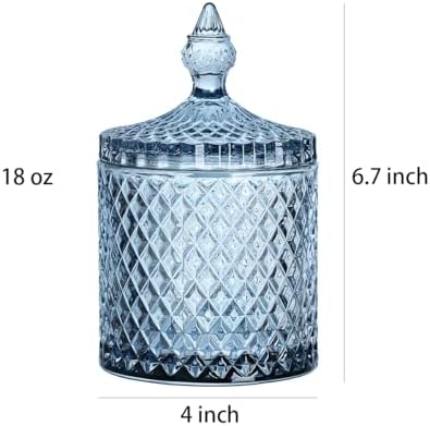 Sizikato Blue Faceted Diamond Crystal Glass Decorative Jar, 18oz, 4x4x6.7 inches, Candy, Nut & Dried Fruit Storage